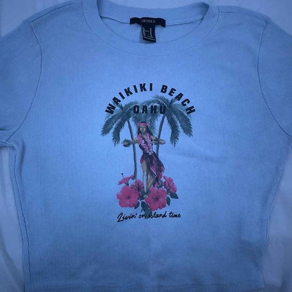 Forever 21 Short Sleeve Baby Blue Ribbed Crop Top